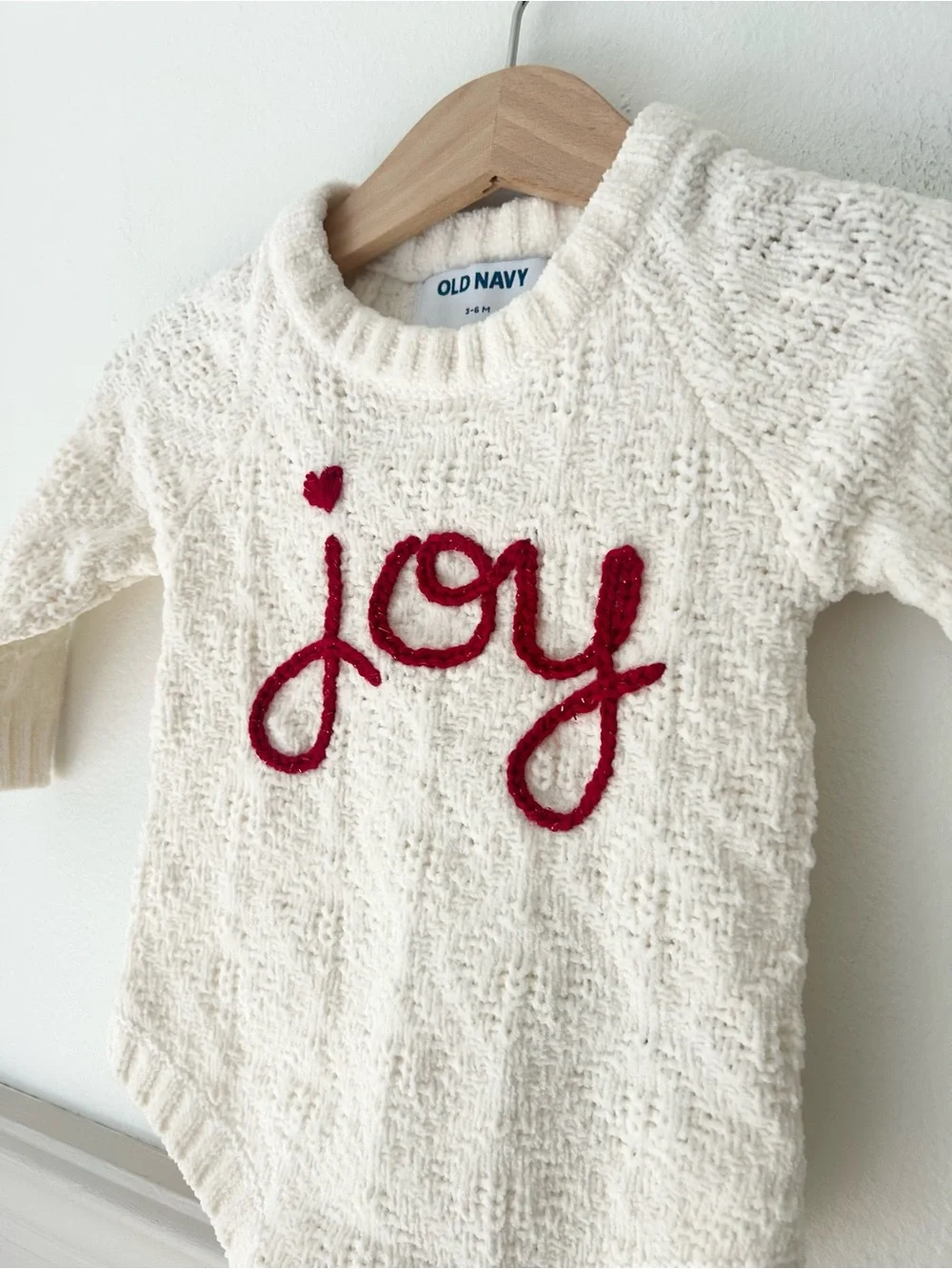 Old Navy 3-6 Months Cream Joy Embroidered Knit Bodysuit Red Script